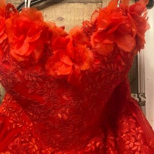 Elegant Red Floral Lace Dress BNWOT